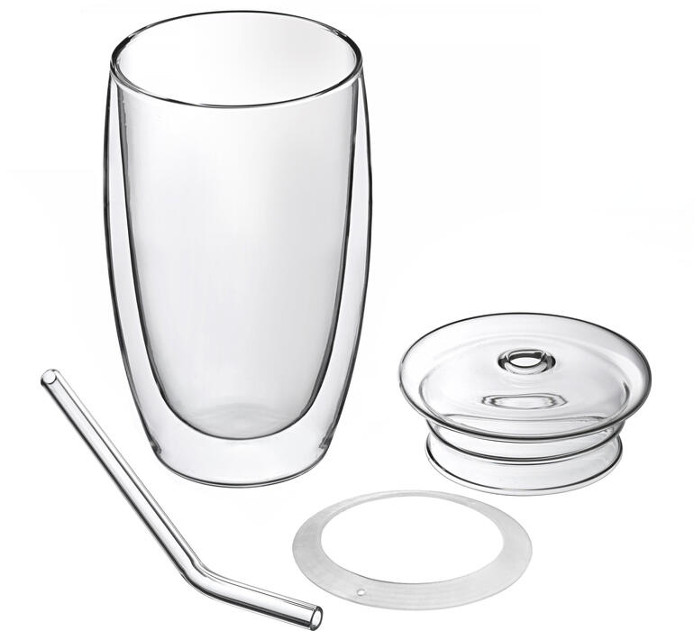 La livraison inclut un verre thermos de 450 ml, un couvercle et une paille. Verre thermos soufflé à la bouche avec paille et couvercle