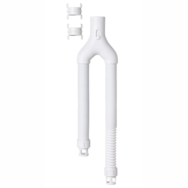 Adaptateur octopus en blanc avec deux tuyaux flexibles et supports.