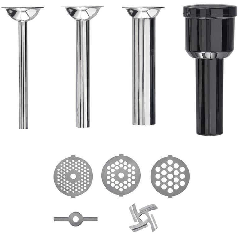 Quatre tubes métalliques d'accessoires pour hachoir à viande