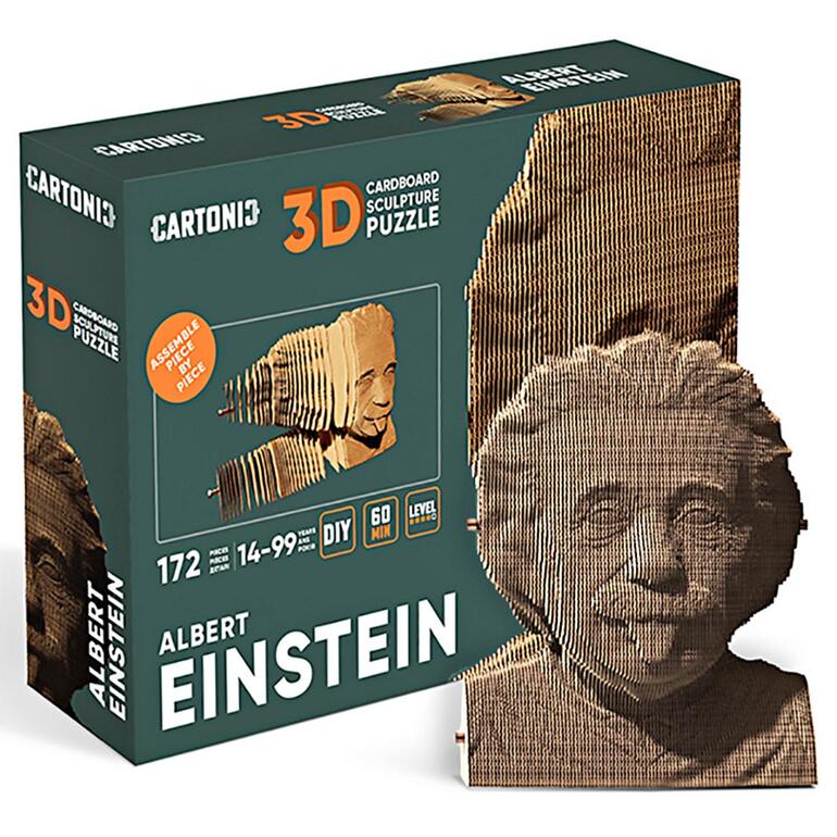 Einstein Emballage du puzzle 3D d'Albert Einstein avec la sculpture sur la boîte.