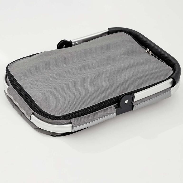 Panier de courses isotherme pliable en gris.