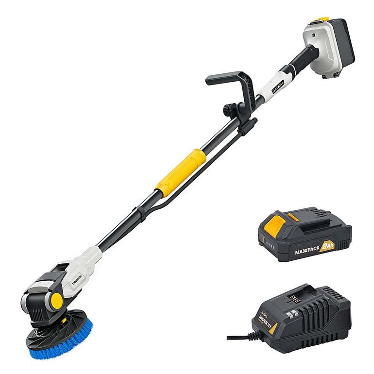 1 brosse universelle mi-dure, 1 batterie et 1 chargeur sont inclus dans la livraison. Brosse électrique Twin Brush® avec poignée ergonomique et deux batteries.