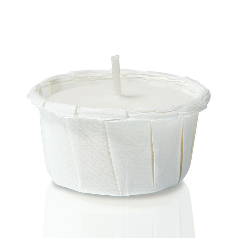 Adaptées à tout type de photophore. Bougie chauffe-plat durable dans une tasse en papier blanche, inutilisée avec mèche.
