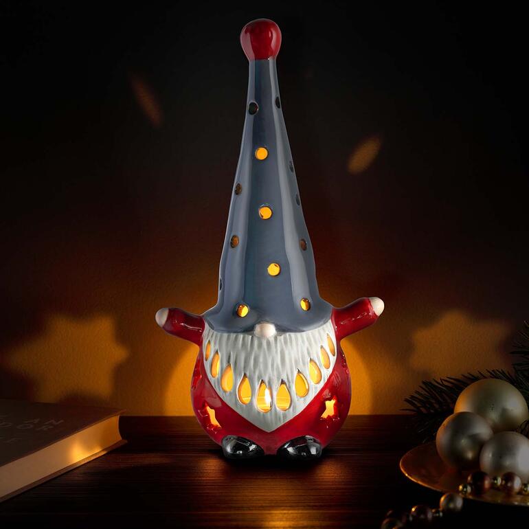 Gris/Blanc/Rouge Lanterne gnome gris/blanc/rouge avec motifs de trous
