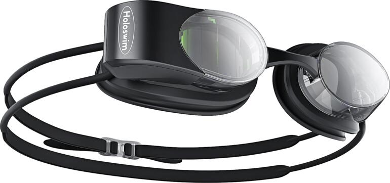 Vous avez maintenant toutes les données importantes concernant votre séance de sport directement devant vos yeux, clairement lisibles sur lʼécran OLED holographique et transparent. Lunettes de natation Holoswim 2 en noir avec des verres transparents.