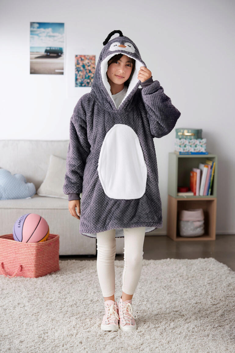 Disponible au choix en sweat à capuche Lapin ou Pingouin et en 3 tailles chacun. Pull douillet, design pingouin, taille S