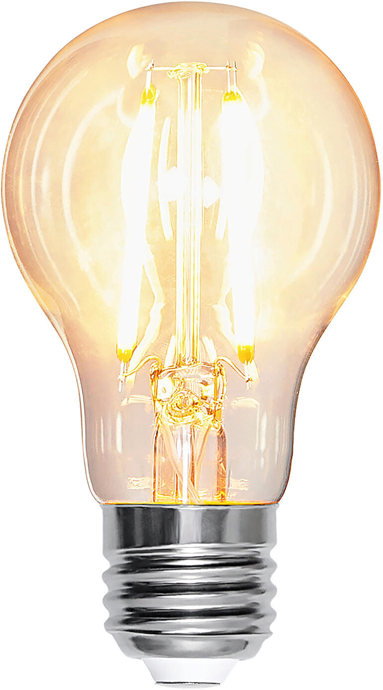 Ampoule LED filament E27 avec lumière chaude et une puissance lumineuse de 1000 lumens.