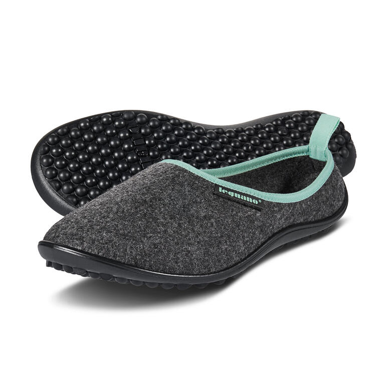 Chausson en feutre de laine leguano en mint, vue latérale avec dessus flexible