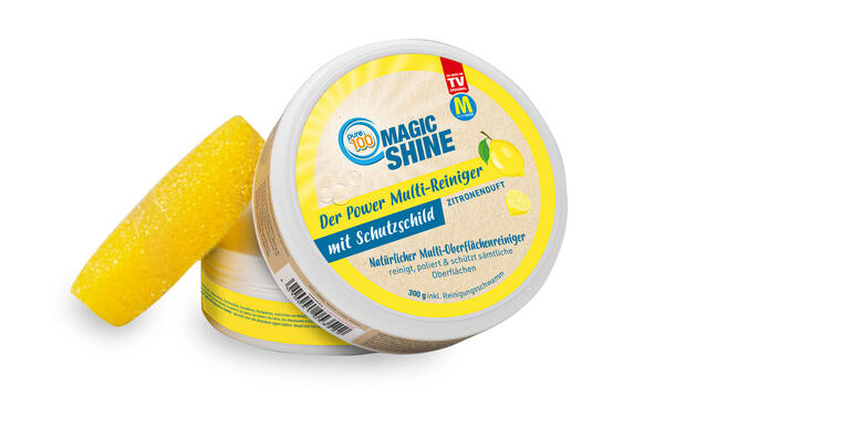 Nettoyant multi-usages Magic Shine au parfum de citron dans son emballage.