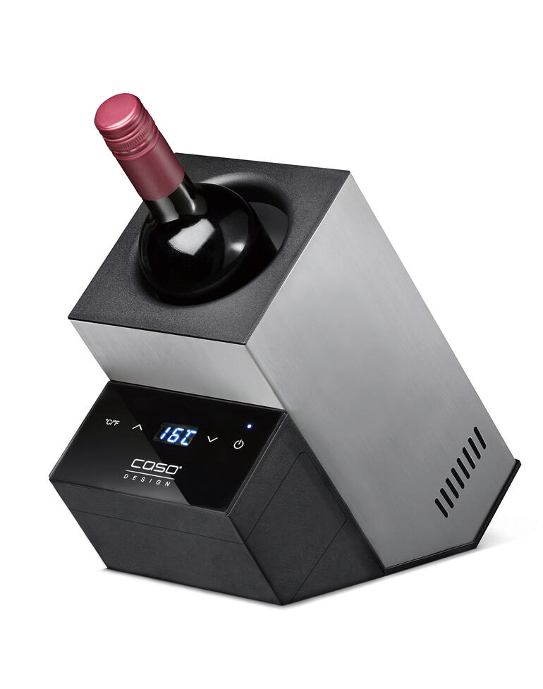 Refroidisseur de vin design avec une bouteille de vin rouge et un écran numérique