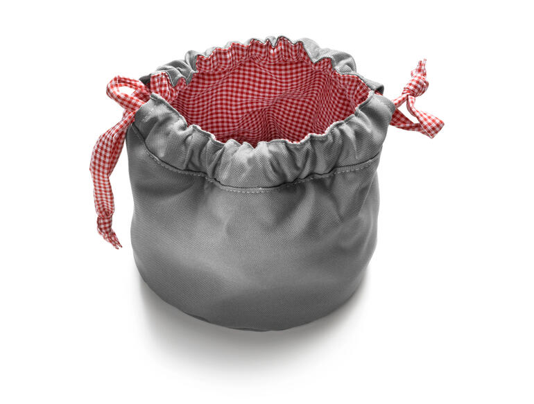 Sac de cuisson pour pommes de terre Sac à pommes de terre gris avec cordon élastique et doublure.