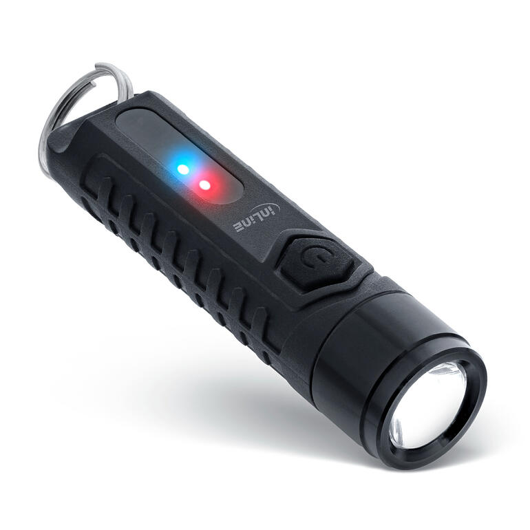 Lampe de poche micro intelligente Mini lampe de poche avec tracker en noir et rouge.