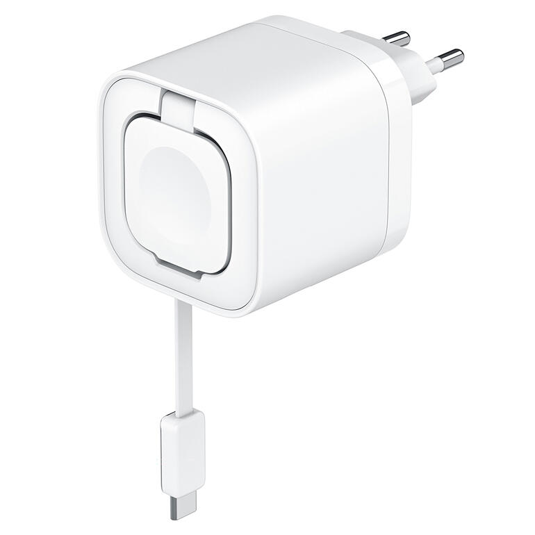 Chargeur rapide de voyage avec câble USB-C, compact et en blanc