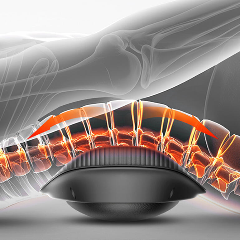 Appareil de massage lombaire avec représentation de la colonne vertébrale et des zones de massage