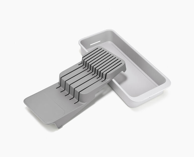 Organiseur à couteaux avec inserts latéraux et base grise.