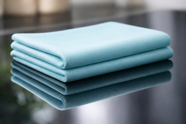 Deux chiffons de soin de brillance superposés en bleu.