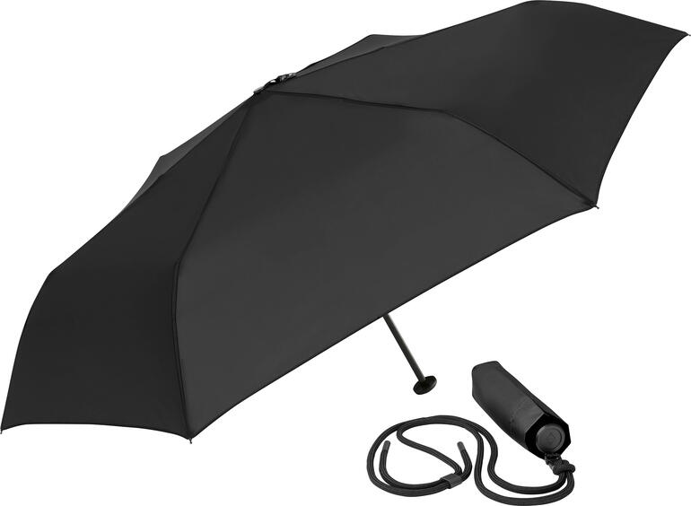 Parapluie portable ultraléger noir sur fond clair.