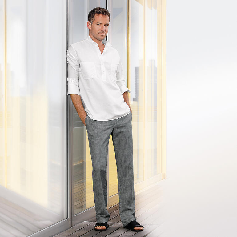 Chemise en coton Nehru Hollington Homme en pantalon confort à cordon coulissant debout contre le mur
