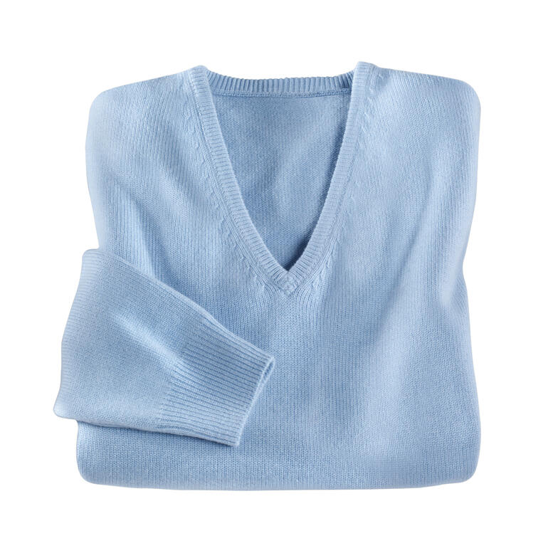 Pull en cachemire pour hommes en bleu clair avec col en V.