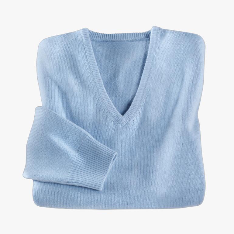 Pull en cachemire pour hommes en bleu clair avec col en V.