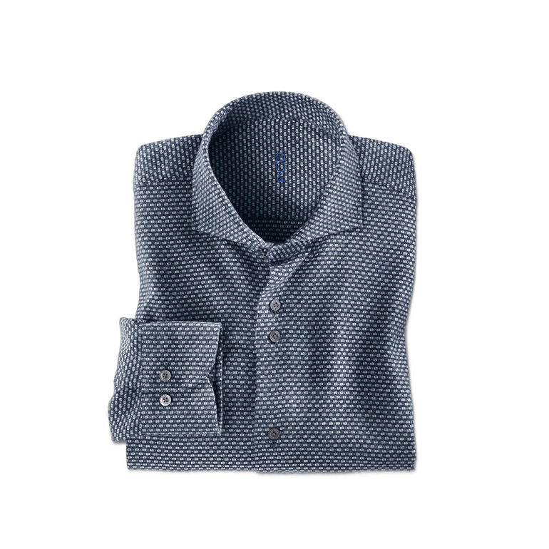 Chemise d'hiver Jaspé bleue avec motif fin et col boutonné.
