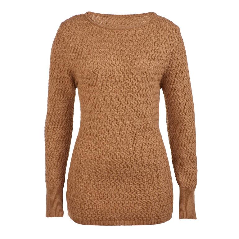 Vue avant d'un pull en cachemire avec motif en tricot.