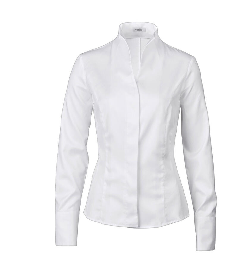 Blouse blanche à col en tulipe de van Laack, vue de face.