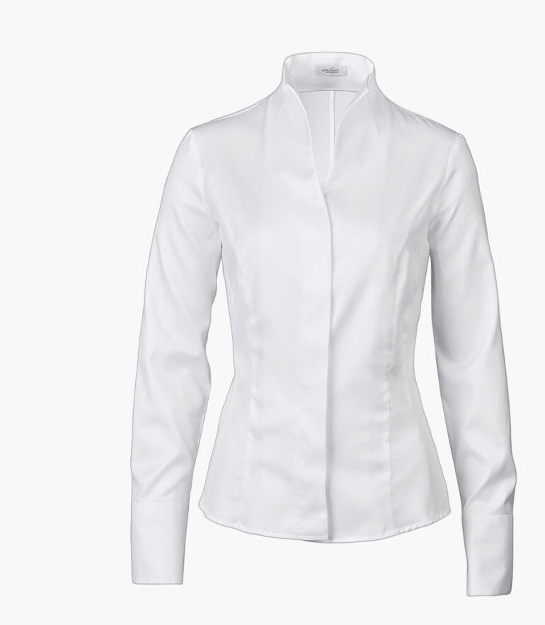 Blouse blanche à col en tulipe de van Laack, vue de face.