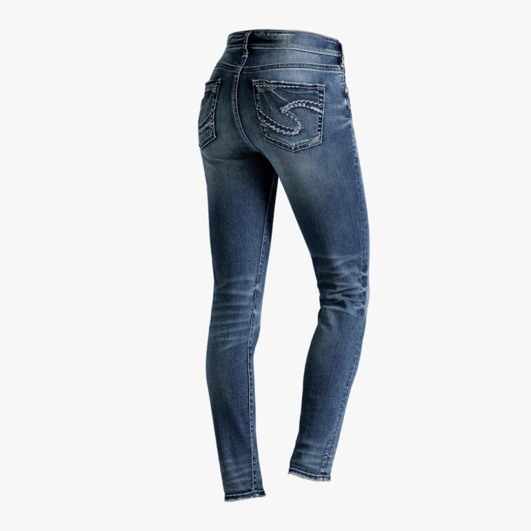 Jeans skinny argent Avery en teinte moyenne avec poches décorées