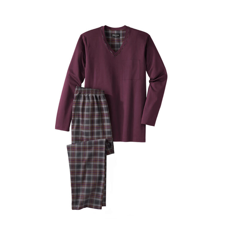 Pyjama homme Novila en violet avec pantalon à carreaux