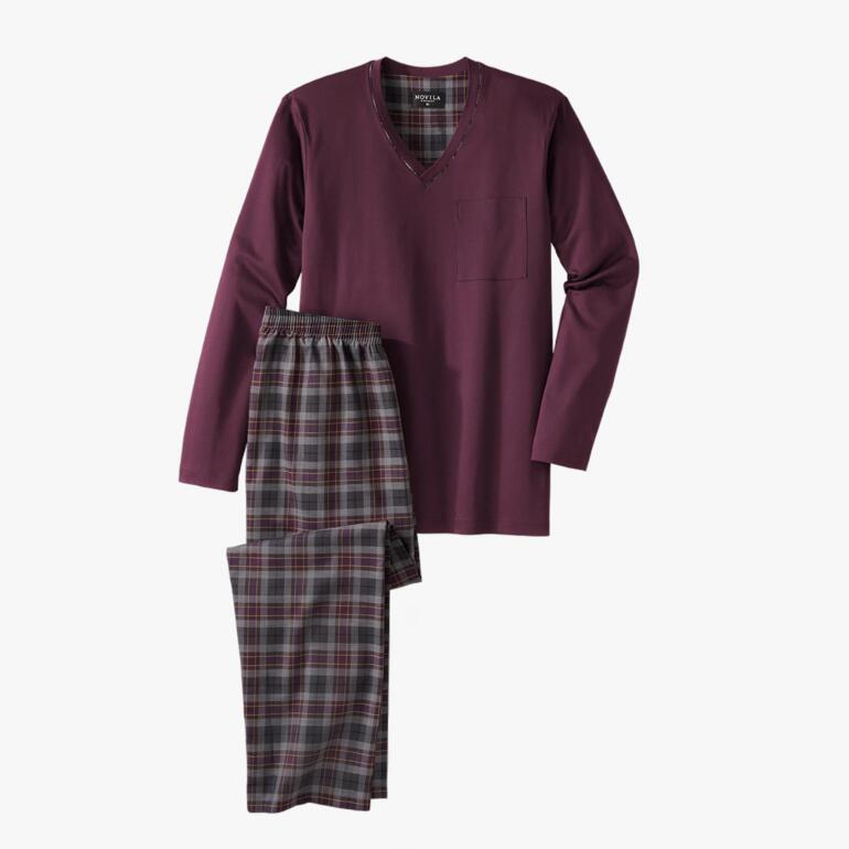 Pyjama homme Novila en violet avec pantalon à carreaux