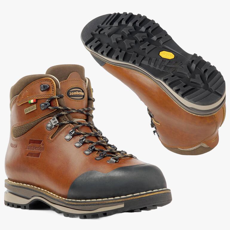 Chaussure de randonnée Zamberlan faite main, vue latérale et sous le pied