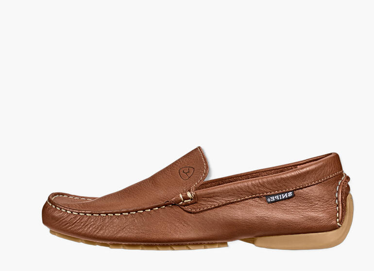Vue latérale d'une pantoufle en cuir Snipe lavable couleur cognac pour hommes, taille 41.