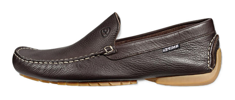 Homme, Marron Vue latérale d'une pantoufle en cuir Snipe lavable pour hommes en noir.