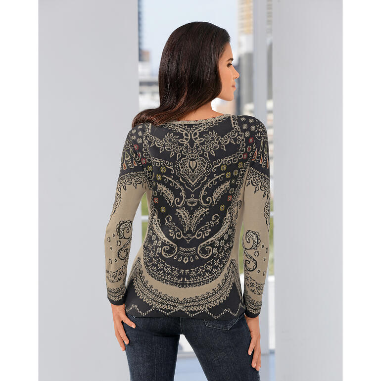 Vue arrière d'une veste en jacquard IVKO avec motif détaillé.
