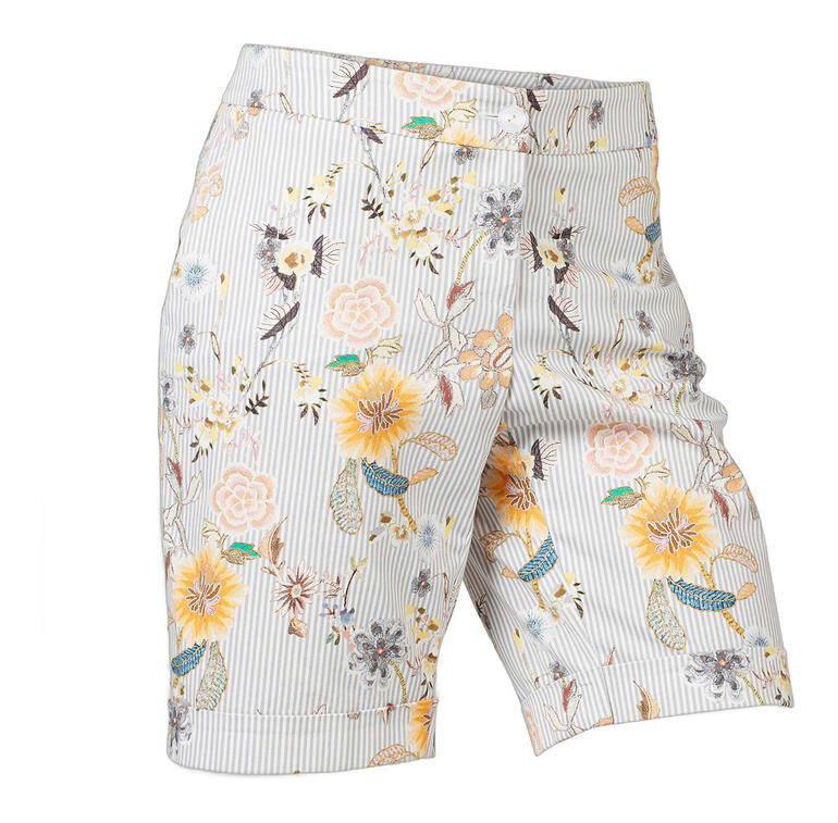 Bermuda shorts élégantes avec motif floral en couleurs pastel.