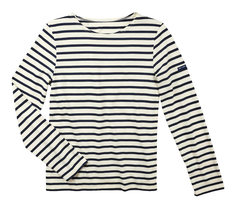 Chemise Bretagne pour homme à manches longues avec de larges rayures en marine et blanc.