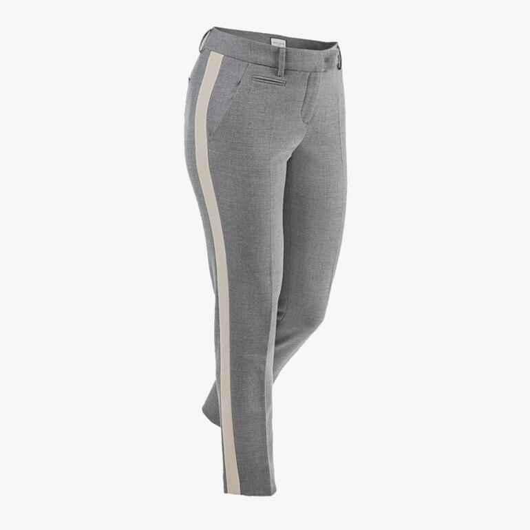Pantalon gris élégant avec bande beige, vue de côté