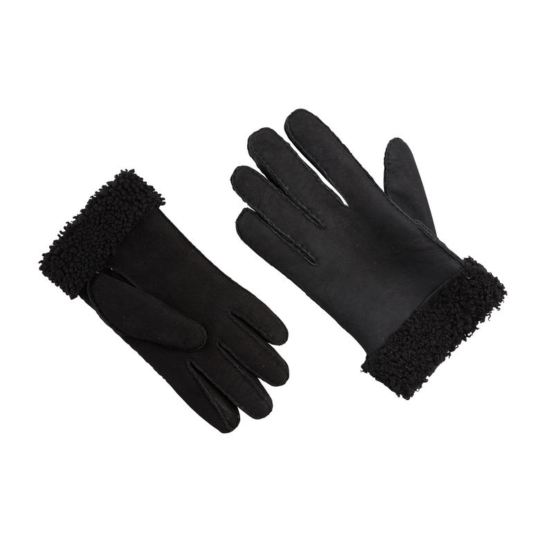 Gants en cuir de mouton noir avec bord en peluche