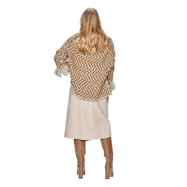 Vue de dos d'un cardigan noué à motifs.