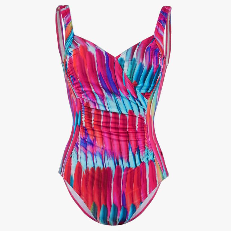 Maillot de bain avec un design enroulé aux coups de pinceau colorés.