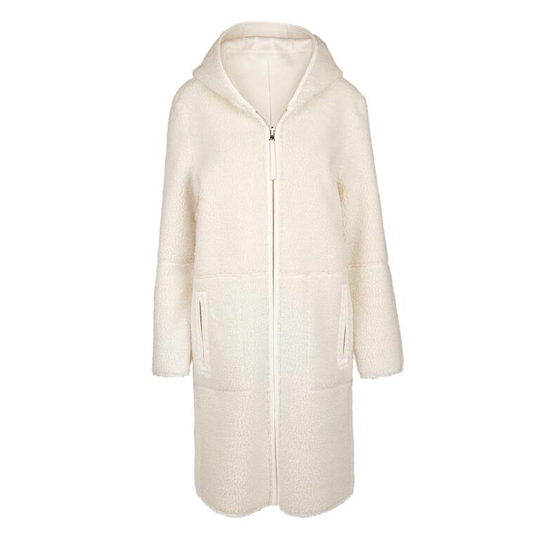 Manteau réversible en fausse fourrure Betta Corradi Vue de face d'un manteau réversible blanc en fausse fourrure.