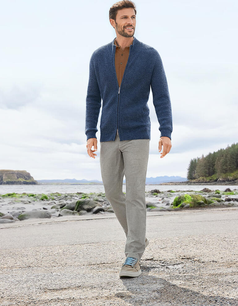 Pantalon en moleskine double-face Homme en cardigan en maille avec fermeture éclair