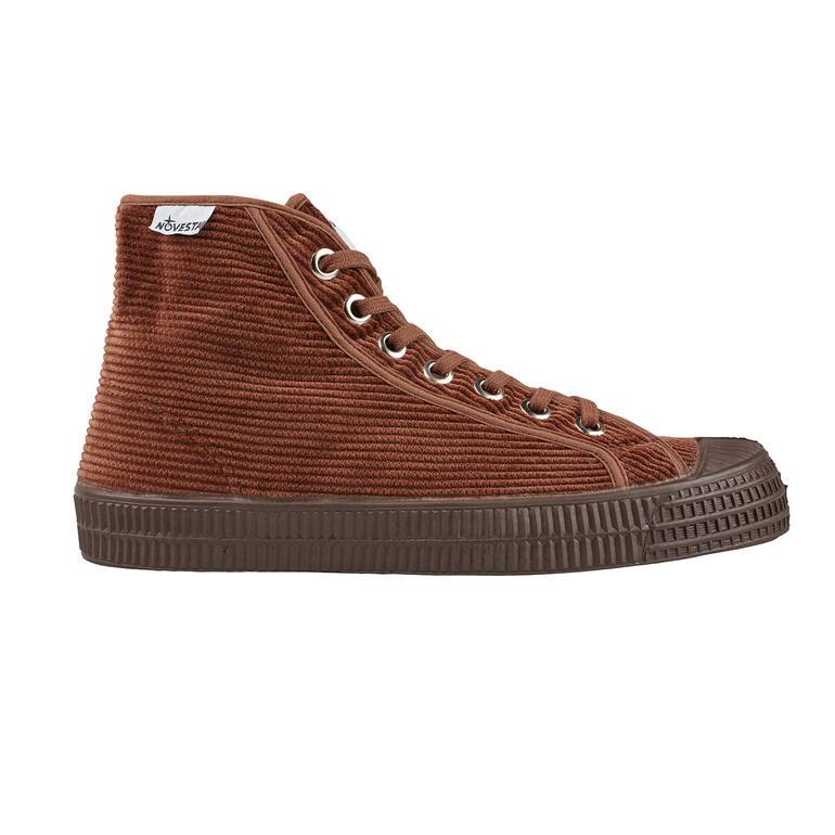 Brun Vue latérale d'une chaussure Novesta Cord en brun avec des lacets