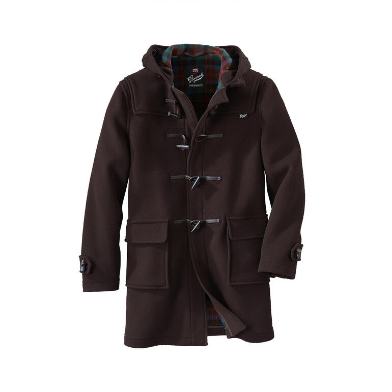 Dufflecoat marron avec capuche et boutons