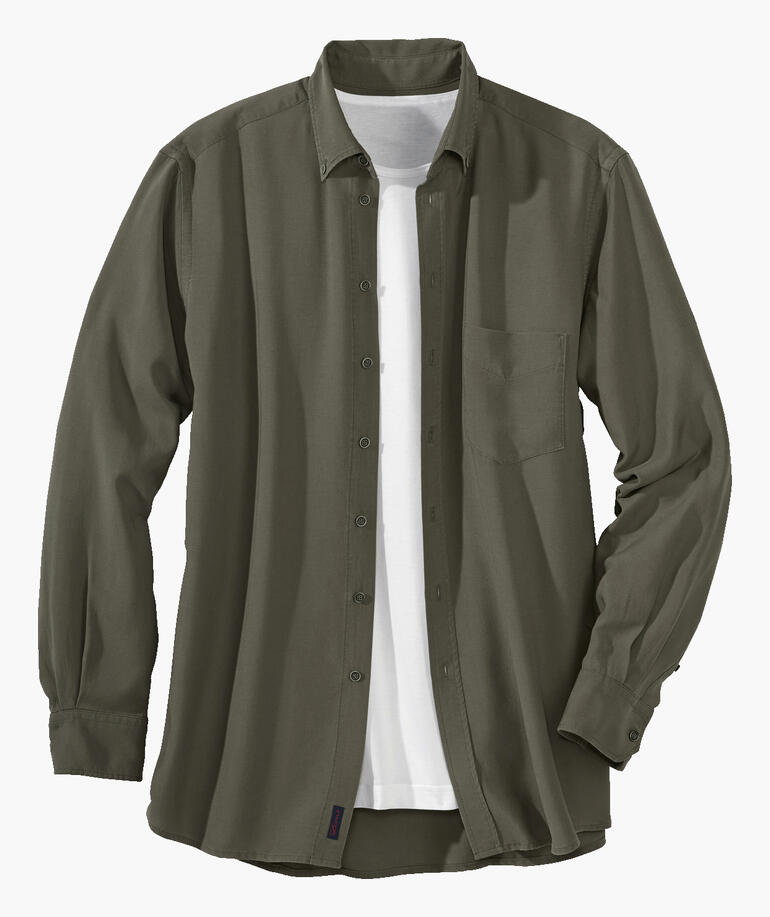 Chemise en denim Tencel™ de couleur olive, non portée.