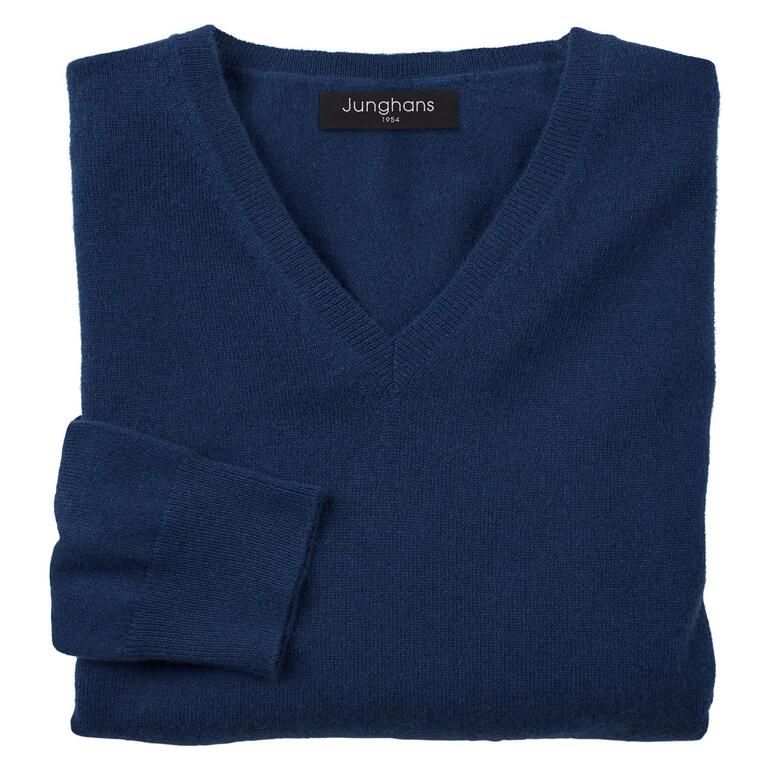 Pull col en V, Marine Pull en cachemire bleu marine avec encolure en V, plié.
