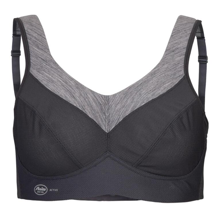Soutien-gorge Vue avant d'un soutien-gorge de sport en nuances de gris avec tissu structuré.