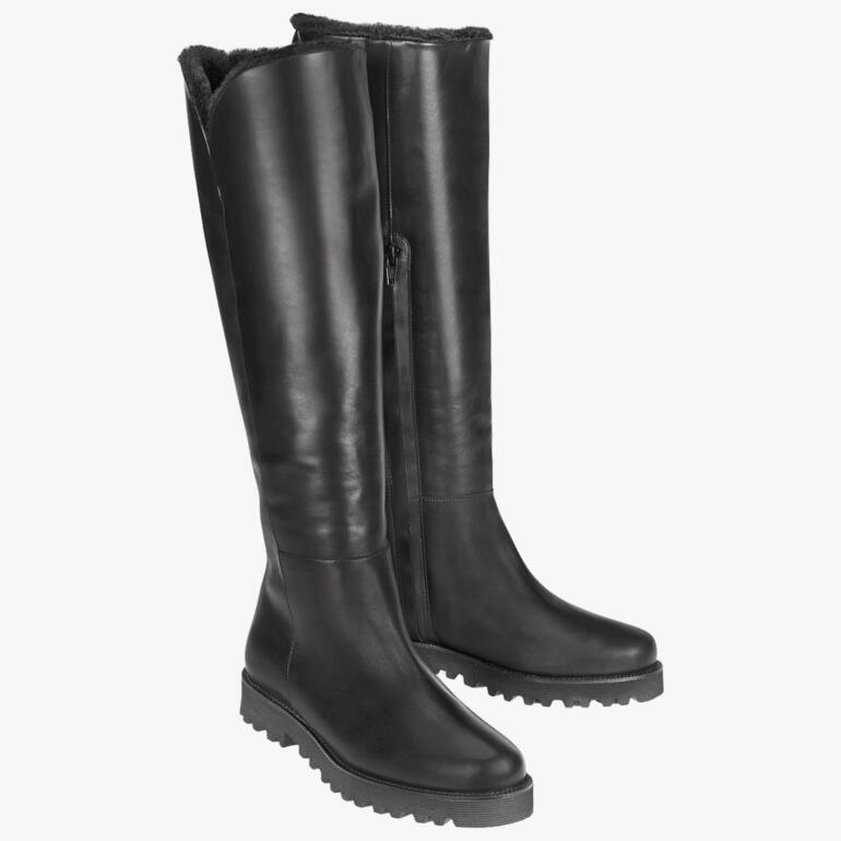 Bottes en peau de mouton Casanova noires avec fermeture éclair et talon.