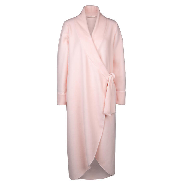 Robe de chambre en polaire Chiara Fiorini Peignoir en polaire rose avec col châle et ceinture à la taille.